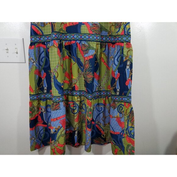 Gretchen Scott Damsel Midi Dress Ditto Print Olive Tiered Style Button Front - Picture 3 of 8